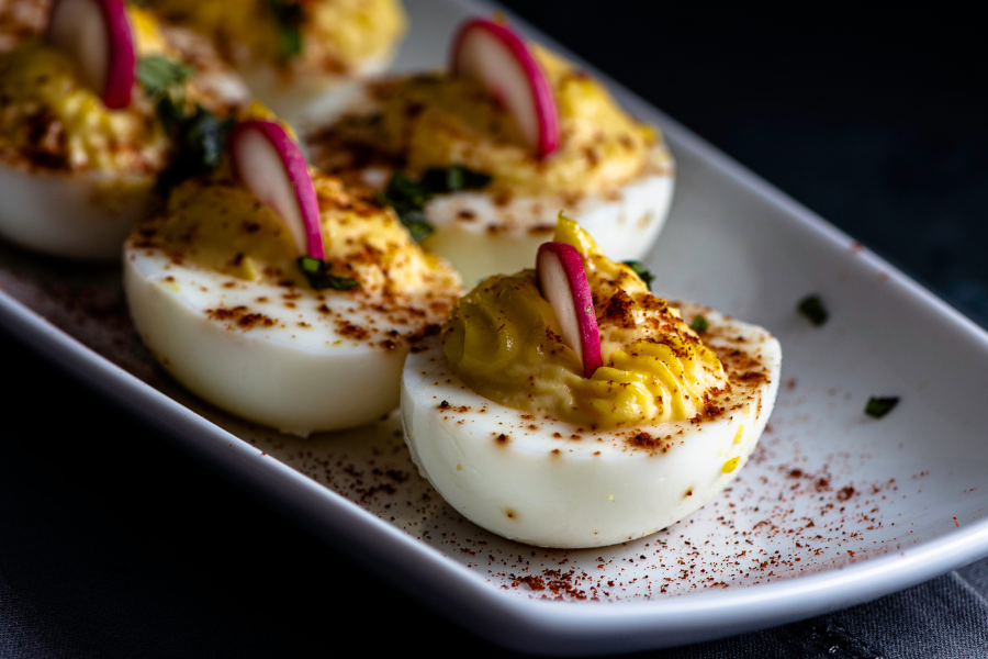 Smoked Hot Paprika Dusted Deviled Eggs