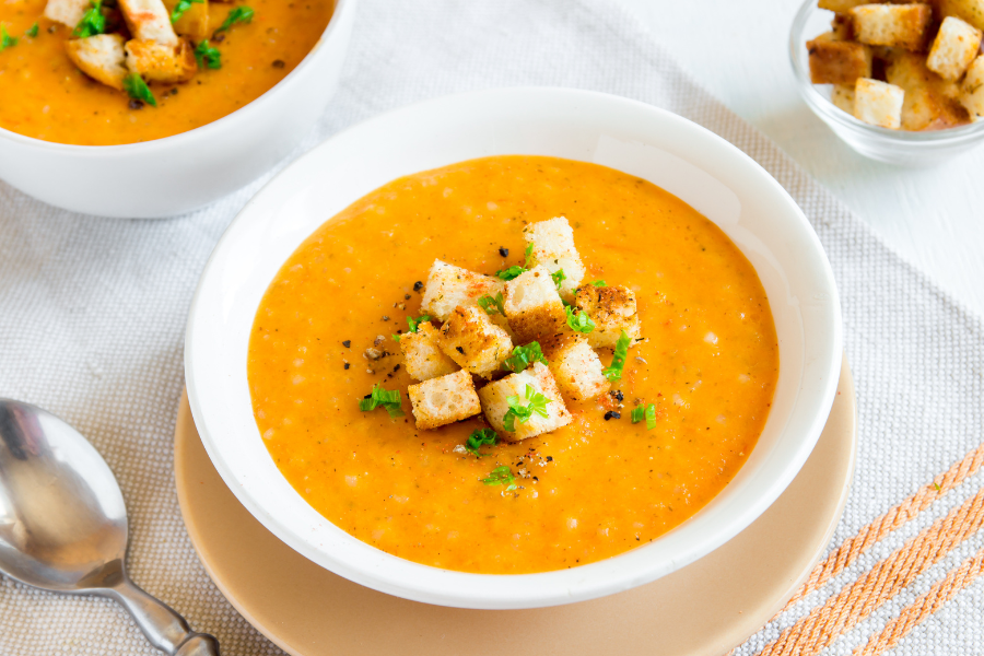 Creamy Crawfish Soup with Greek Island Croutons