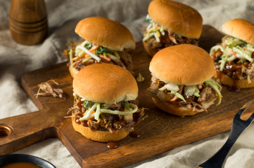 Sweet Pecan Pulled Chicken Sliders with Creamy Coleslaw