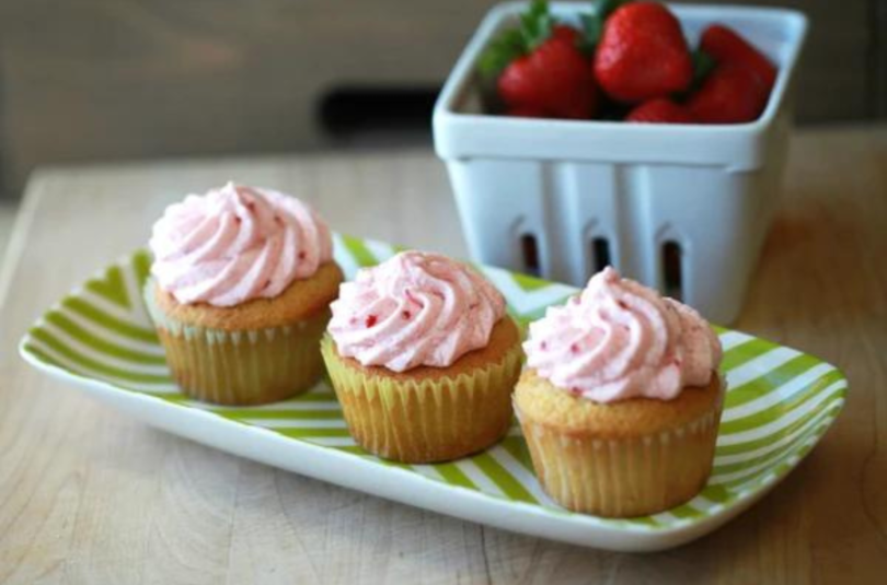 Almond Cupcakes with Strawberry Buttercream