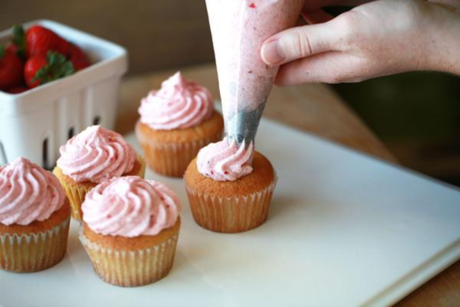 Almond Cupcakes with Strawberry Buttercream