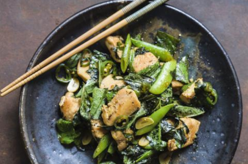 Stir Fried Chicken with Sugar Snap Peas & Basil