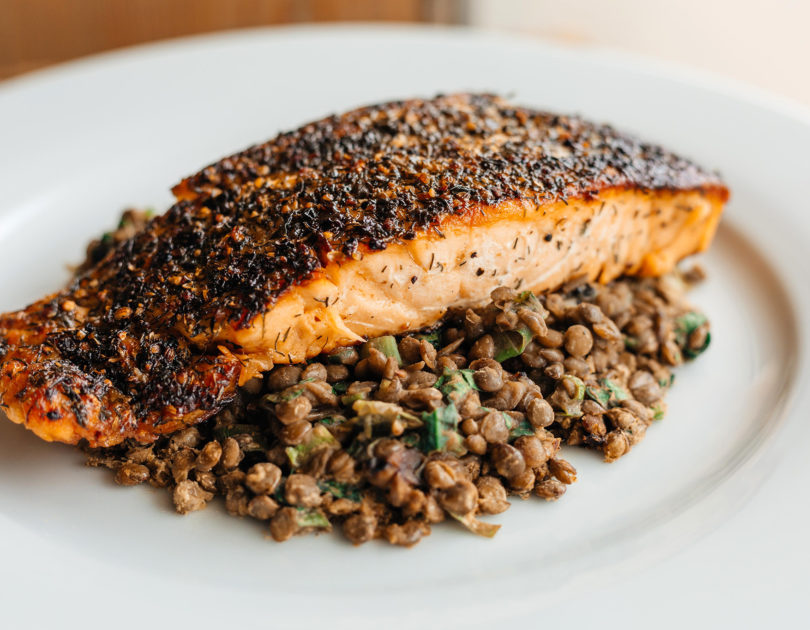 Lemon Lime Salmon with French Green Lentils