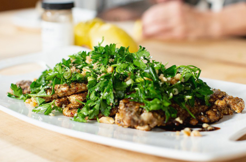 ZAHTAR CHICKEN CUTLETS WITH PARSLEY SALAD