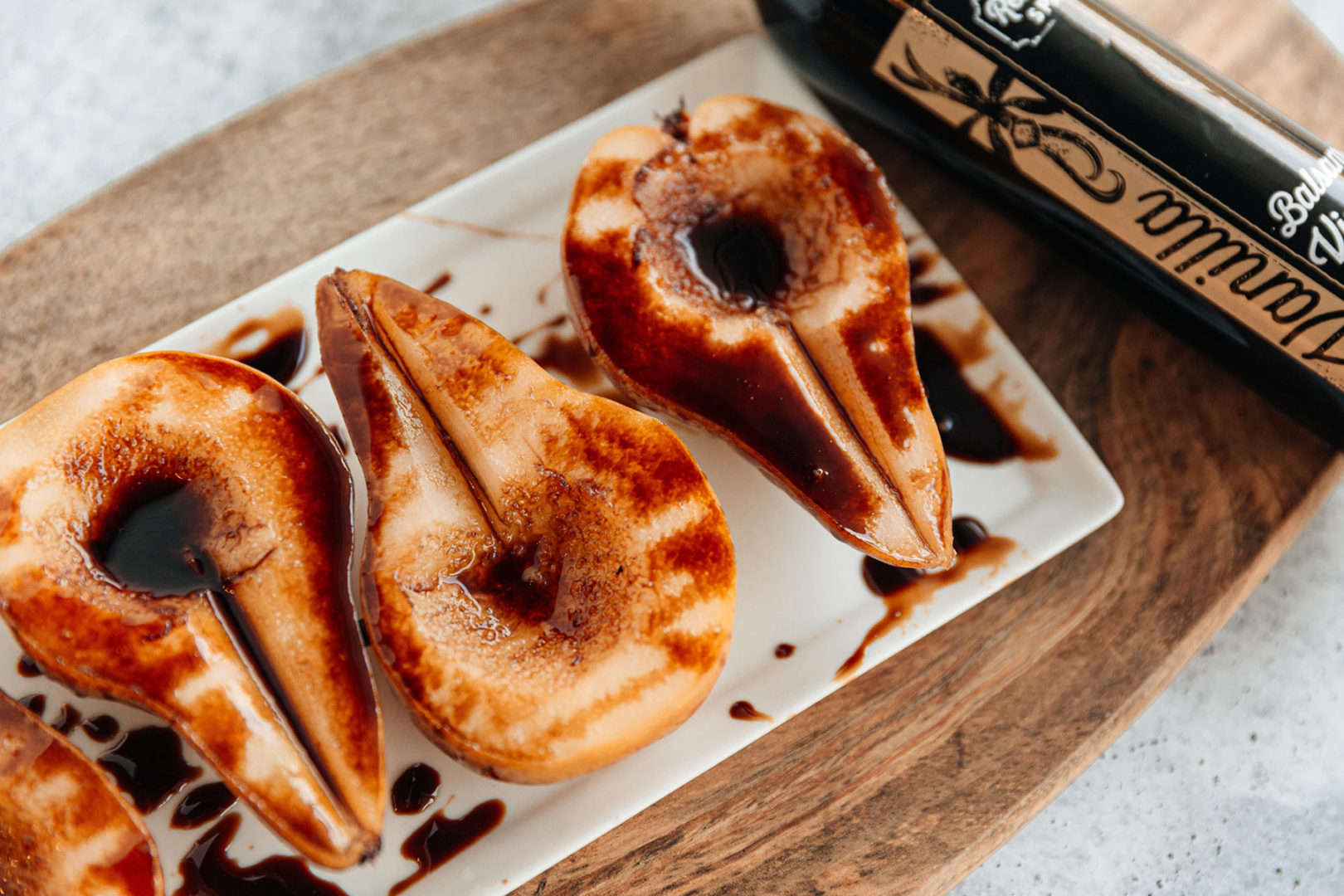 Rose’ Poached Pears with Vanilla Balsamic