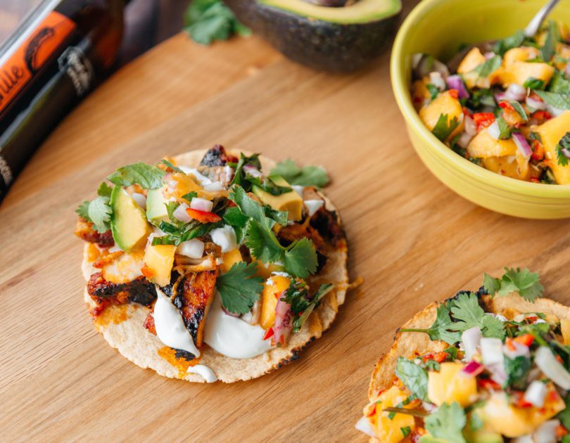 mango chipotle chicken tacos with mango salsa
