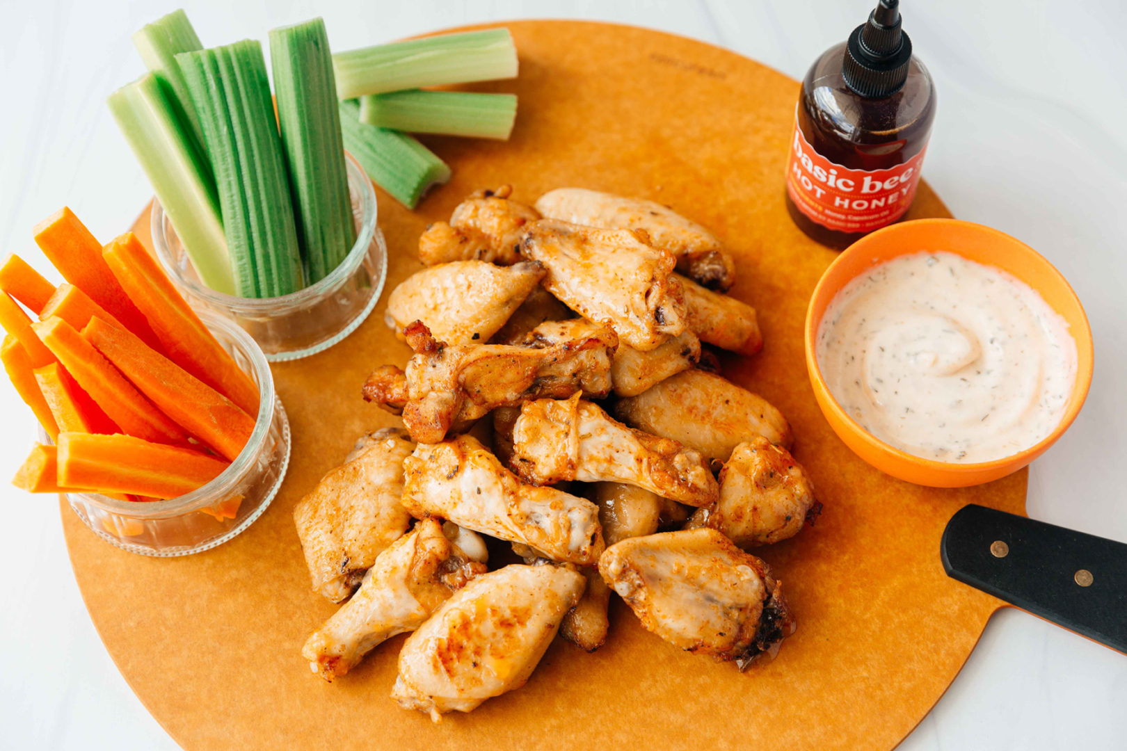 Honey Chipotle Wing board with hot honey