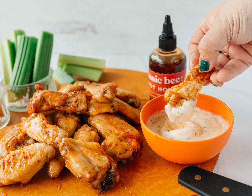 Honey Chipotle Wing board with hot honey