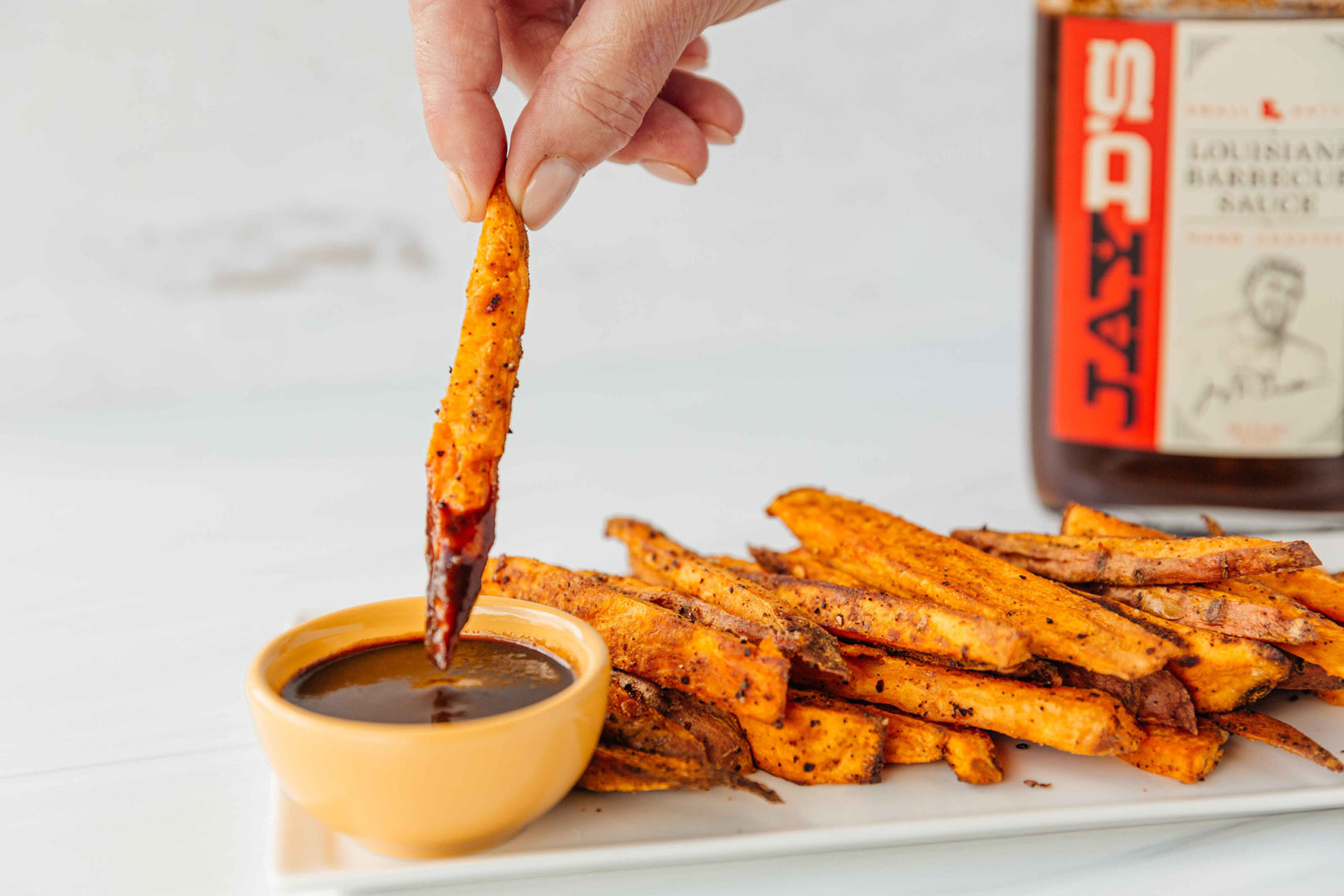 coffee sweet potato fries with bbq sauce