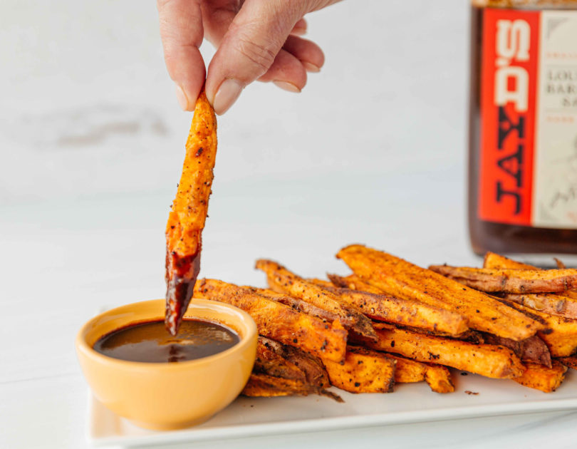 coffee sweet potato fries with bbq sauce