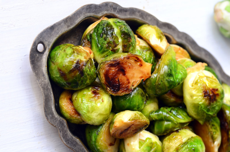 CRISPY BRUSSELS SPROUTS WITH BOURBON PECAN GLAZE