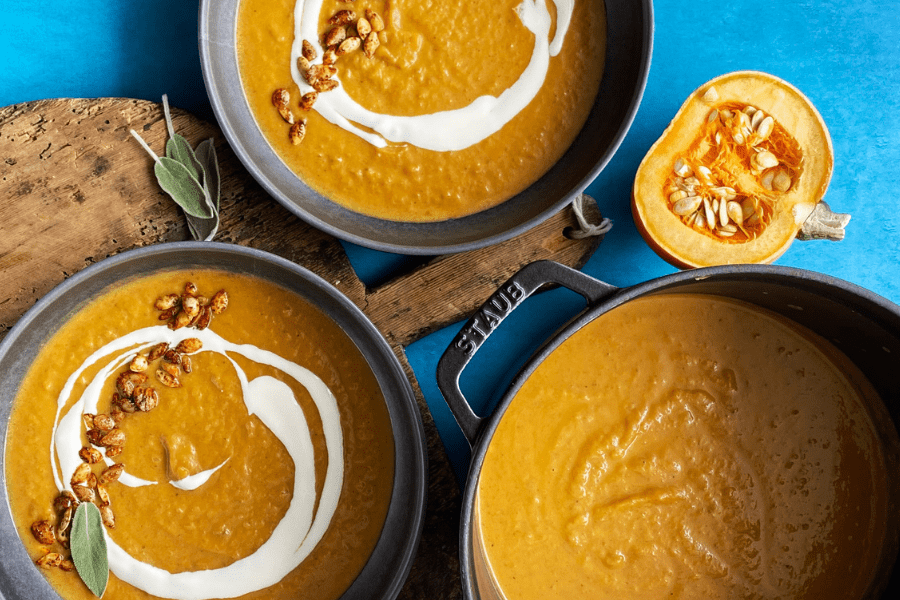 PUMPKIN SOUP WITH SPICY PEPITAS