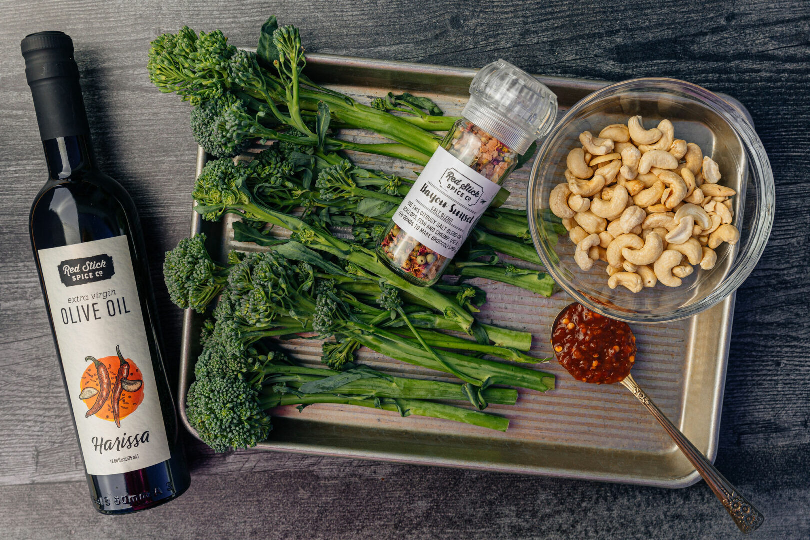Blistered Broccolini with Whipped Cashew Sambal Sauce