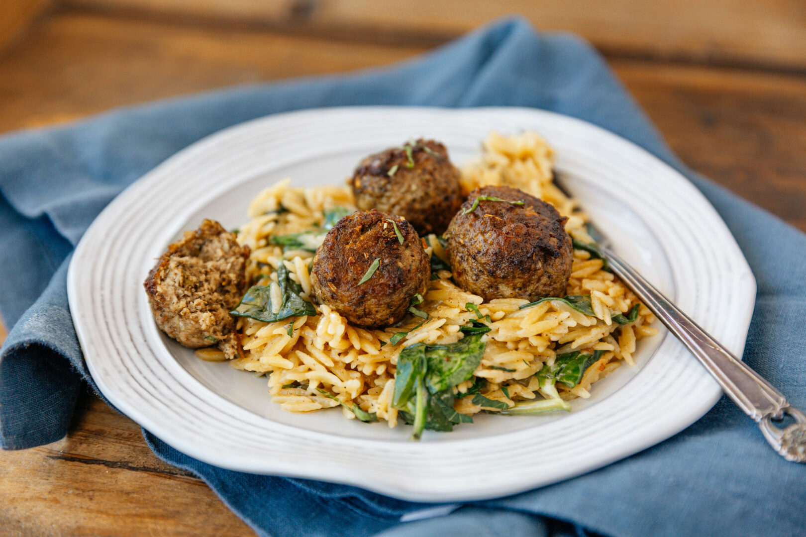 Chicken Meatballs with Garlicky Orzo