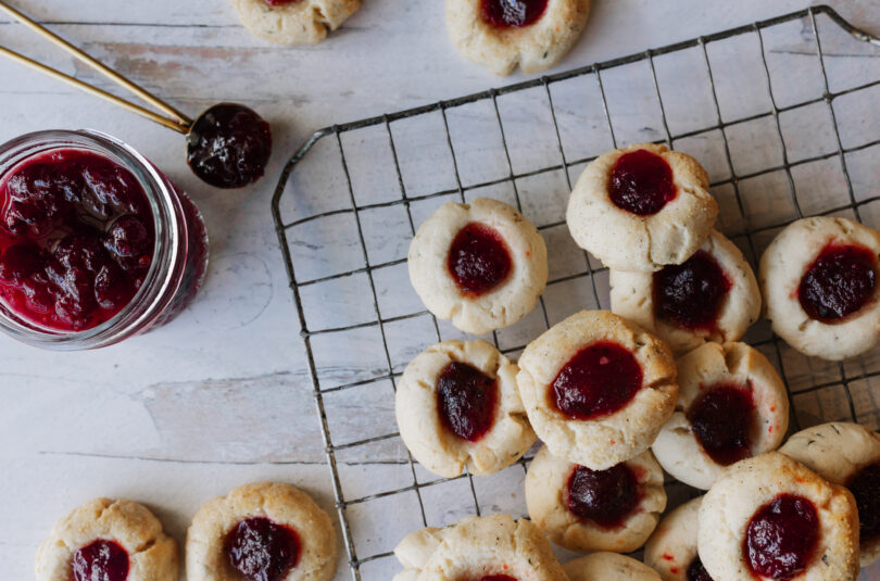 ROSEMARY THUMBPRINTS WITH CRANBERRY SAUCE