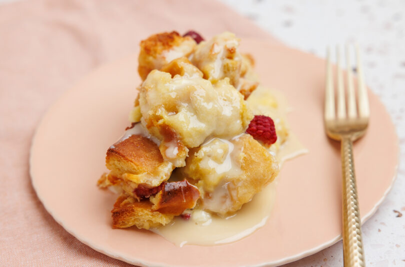 WHITE CHOCOLATE RASPBERRY BREAD PUDDING