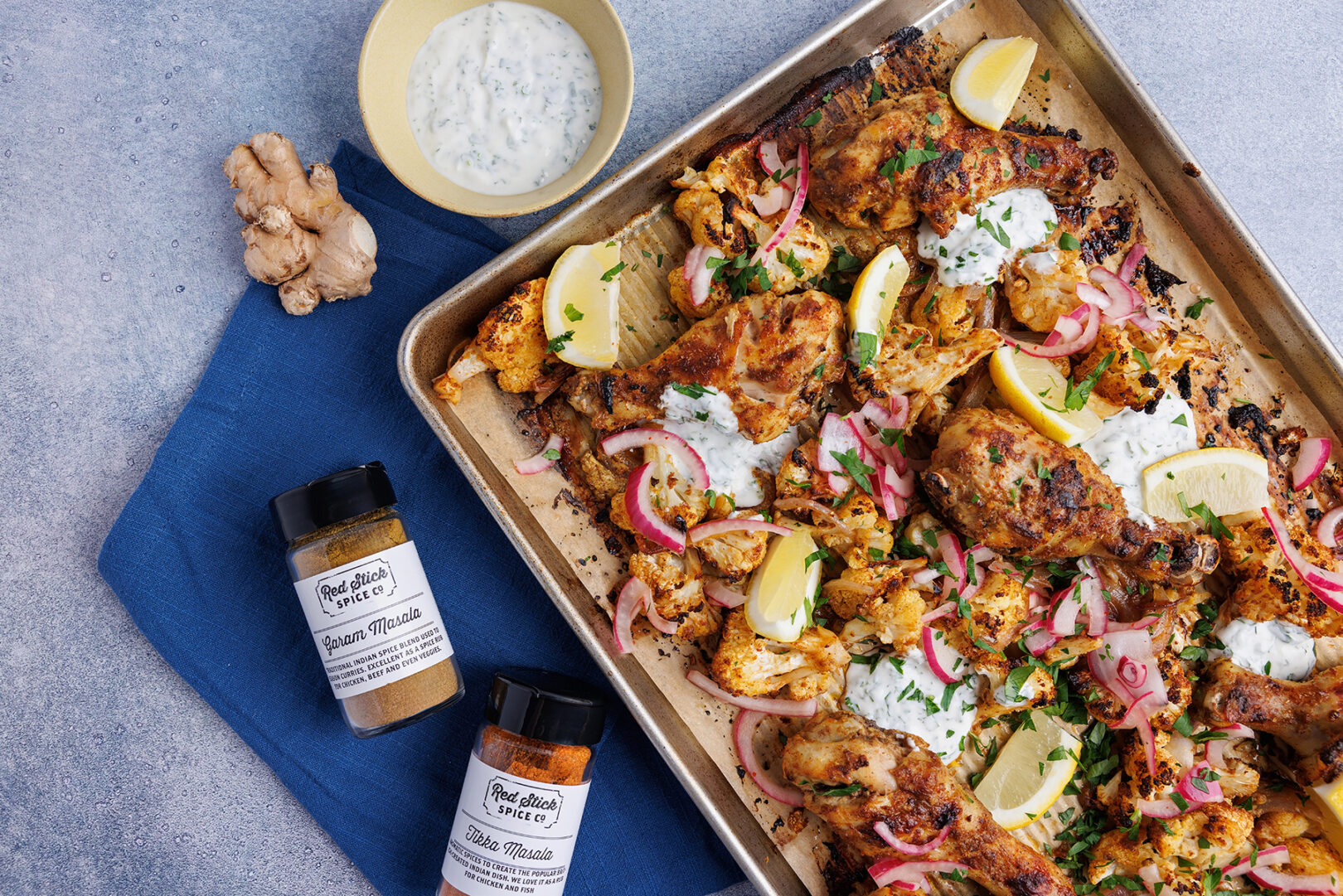 SHEET PAN  DRUMSTICKS & CAULIFLOWER WITH GARAM MASALA