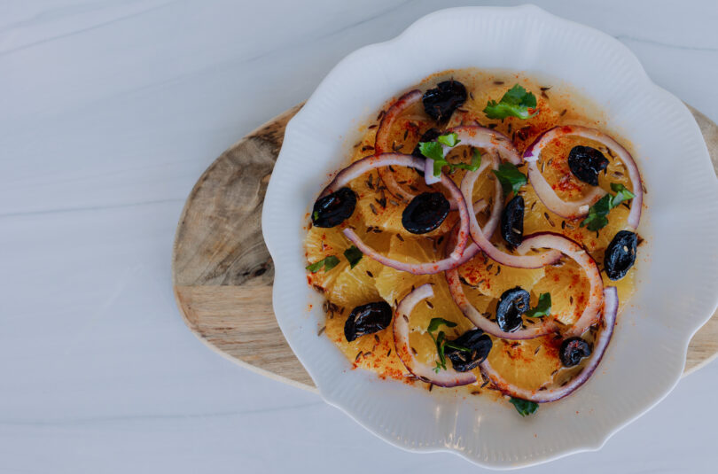 ORANGE SALAD WITH RED ONIONS & OLIVES