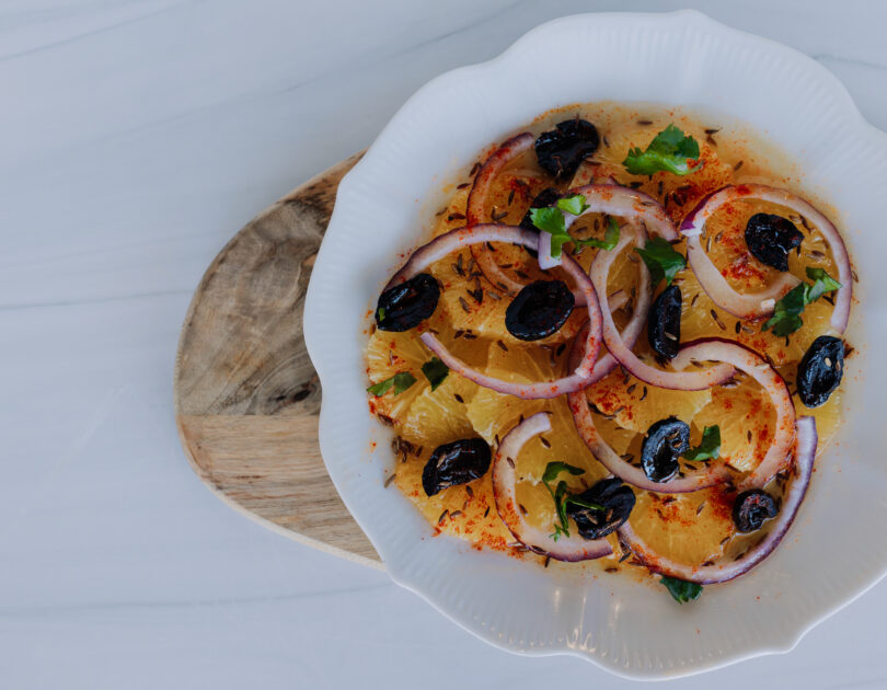 ORANGE SALAD WITH RED ONIONS & OLIVES