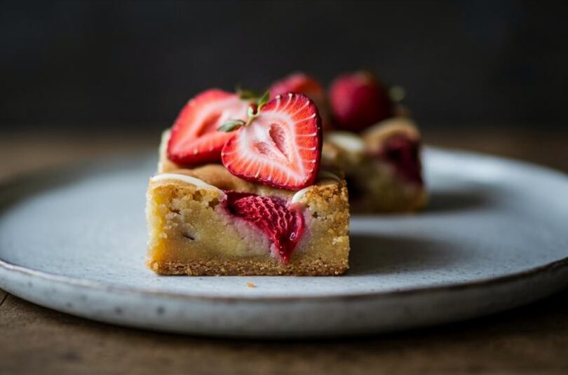 WHITE CHOCOLATE STRAWBERRY BLONDIES