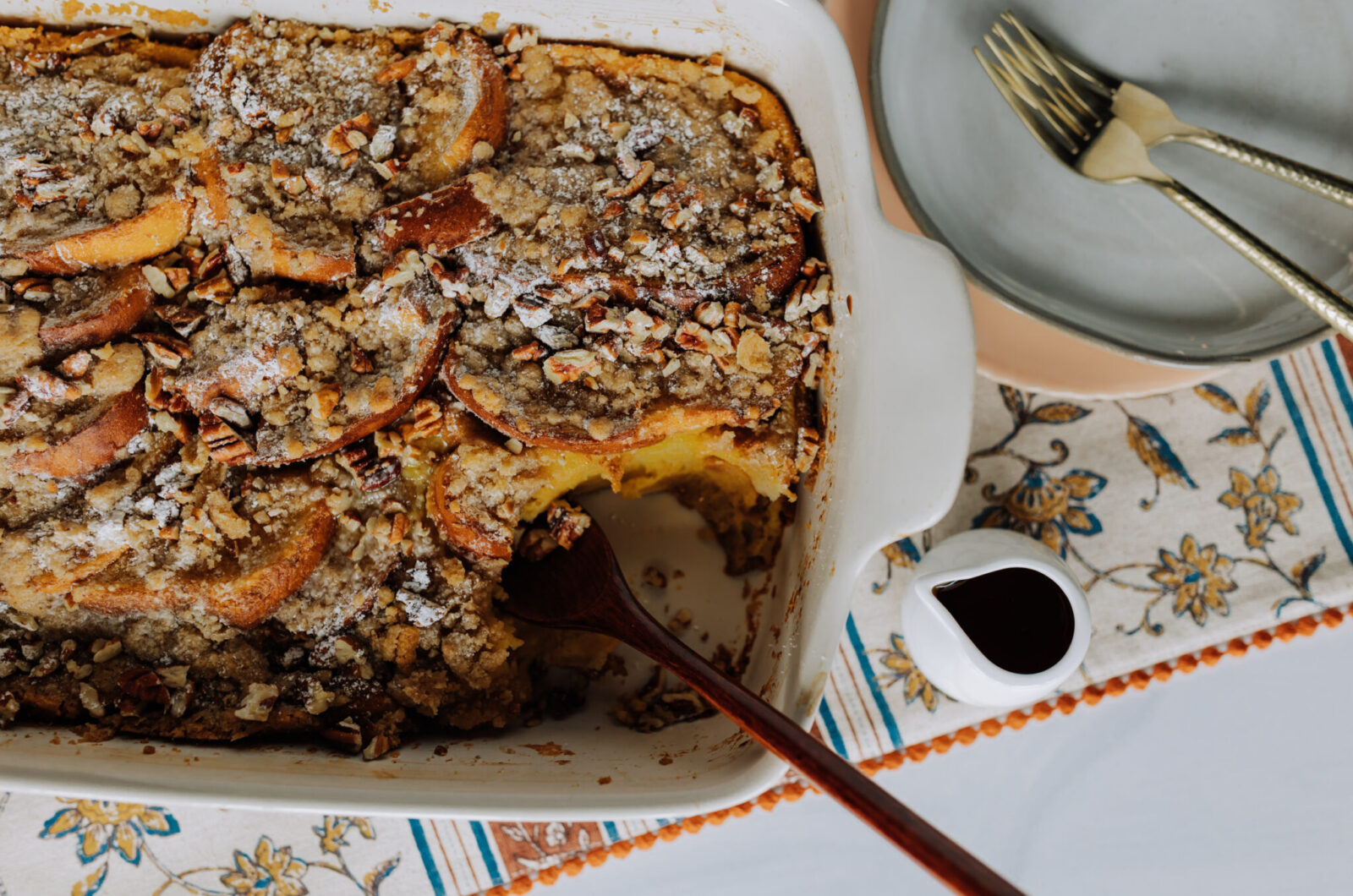 FRENCH TOAST CASSEROLE WITH CARDAMOM CRUMB TOPPING