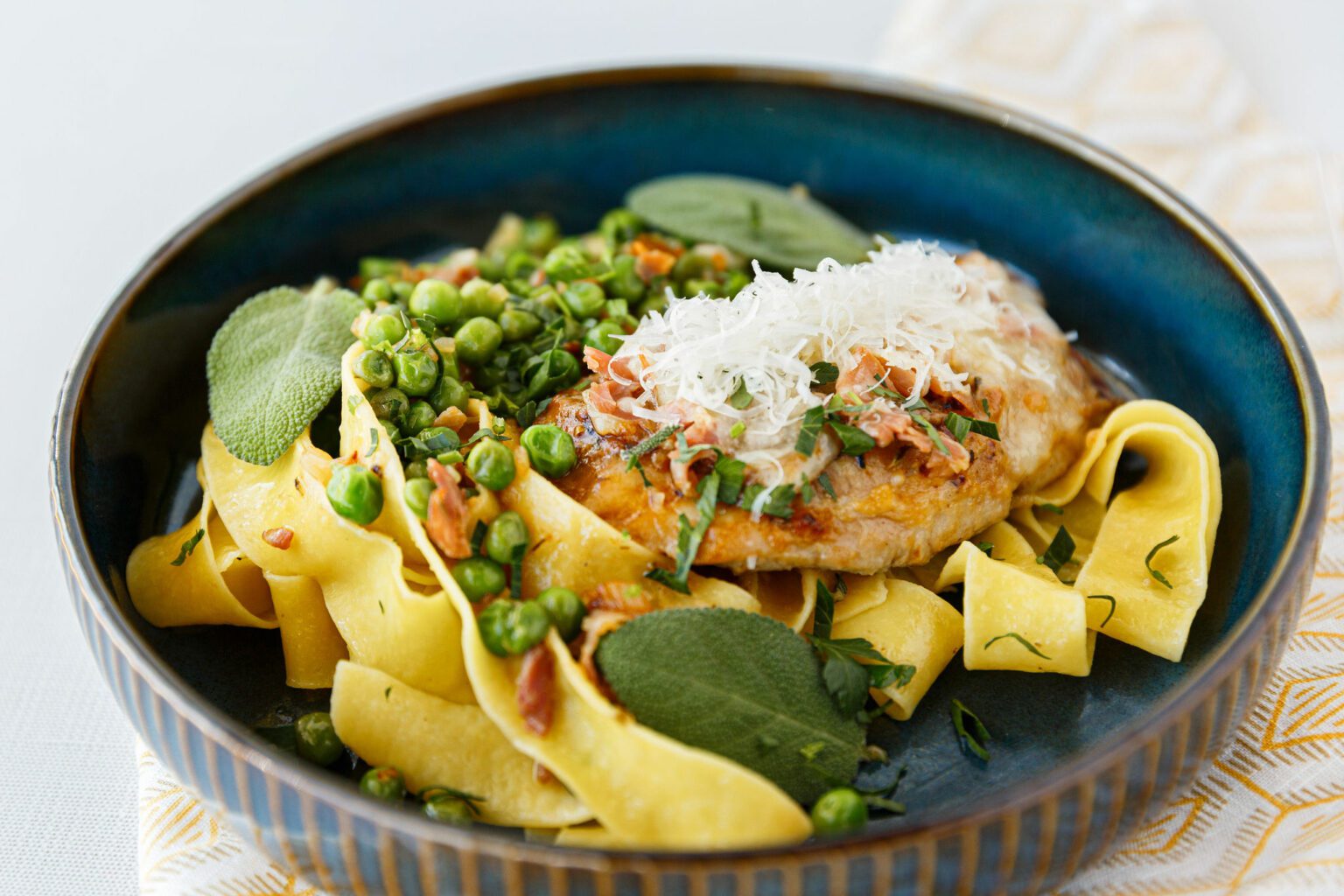 PORK SALTIMBOCCA WITH SPRING PEAS