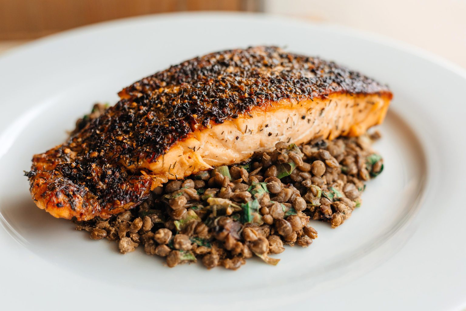 Lemon Lime Salmon with French Green Lentils