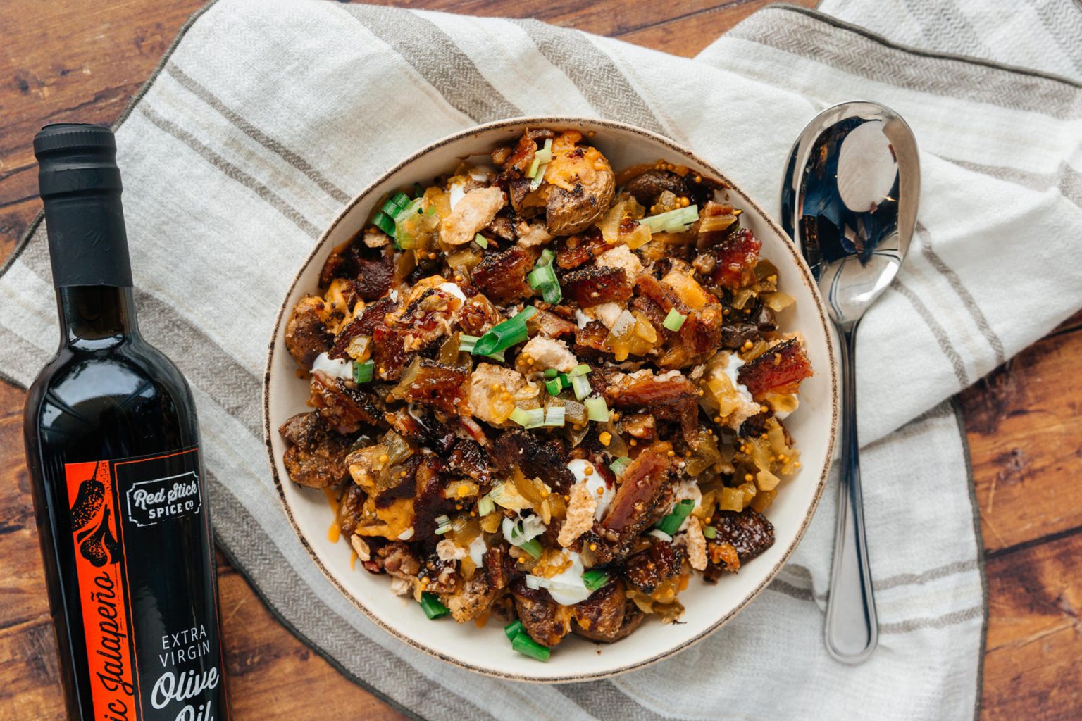 CRISPY CHEESY LOADED POTATOES WITH CANDIED BACON