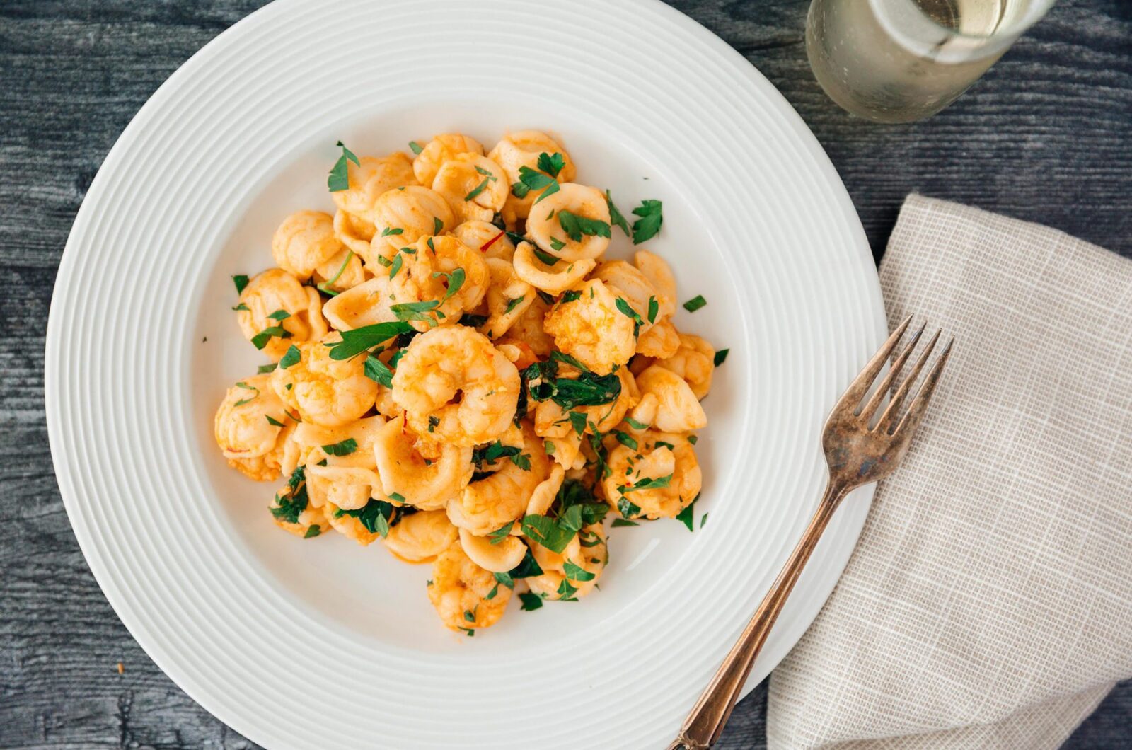 milanese Shrimp with Orecchiette and wilted greens